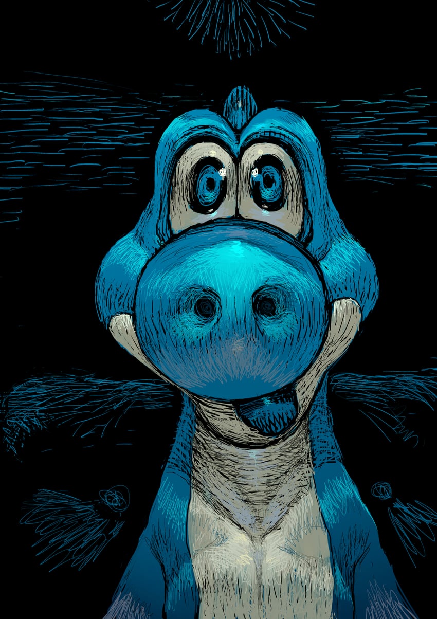 yoshi and light blue yoshi (mario) drawn by koki_(ryoushikiha)