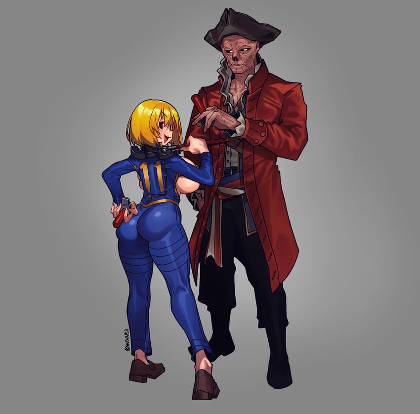 vault girl and john hancock (fallout and 1 more) drawn by waa153