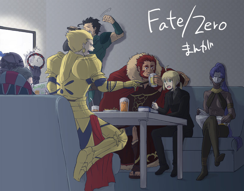 artoria pendragon, saber, gilgamesh, iskandar, diarmuid ua duibhne, and 4 more (fate and 1 more) drawn by flyinghigh