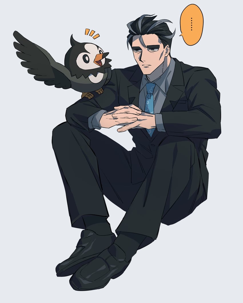 larry and starly (pokemon and 1 more) drawn by domo_(domo_kizusuki)