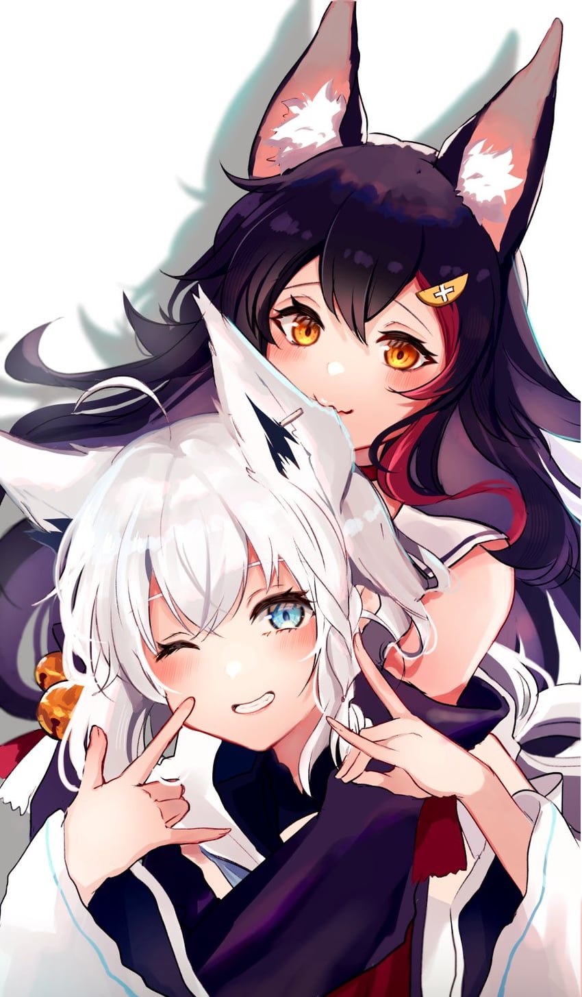 shirakami fubuki and ookami mio (hololive) drawn by tako_8_yaki