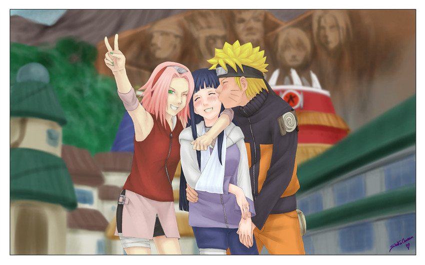 haruno sakura, uzumaki naruto, and hyuuga hinata (naruto and 1 more) drawn by satokochaaan