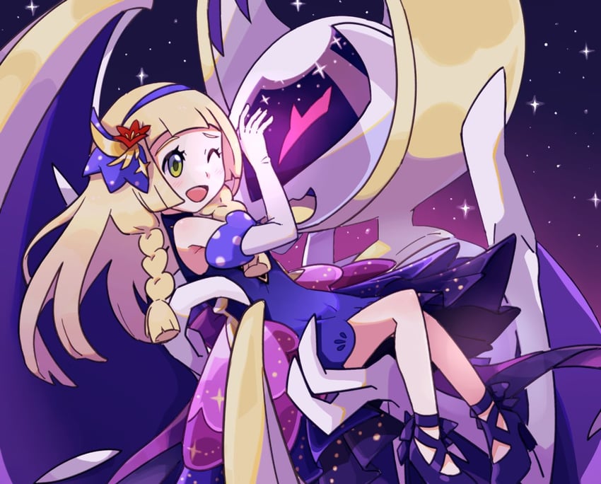 lunala and lillie (pokemon and 1 more) drawn by mur_mu_mu