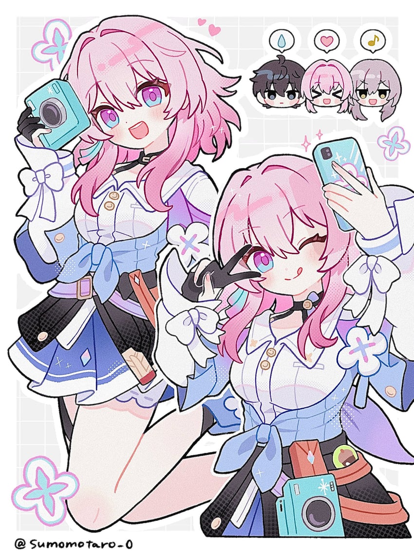 trailblazer, stelle, march 7th, and dan heng (honkai and 1 more) drawn by omuyan