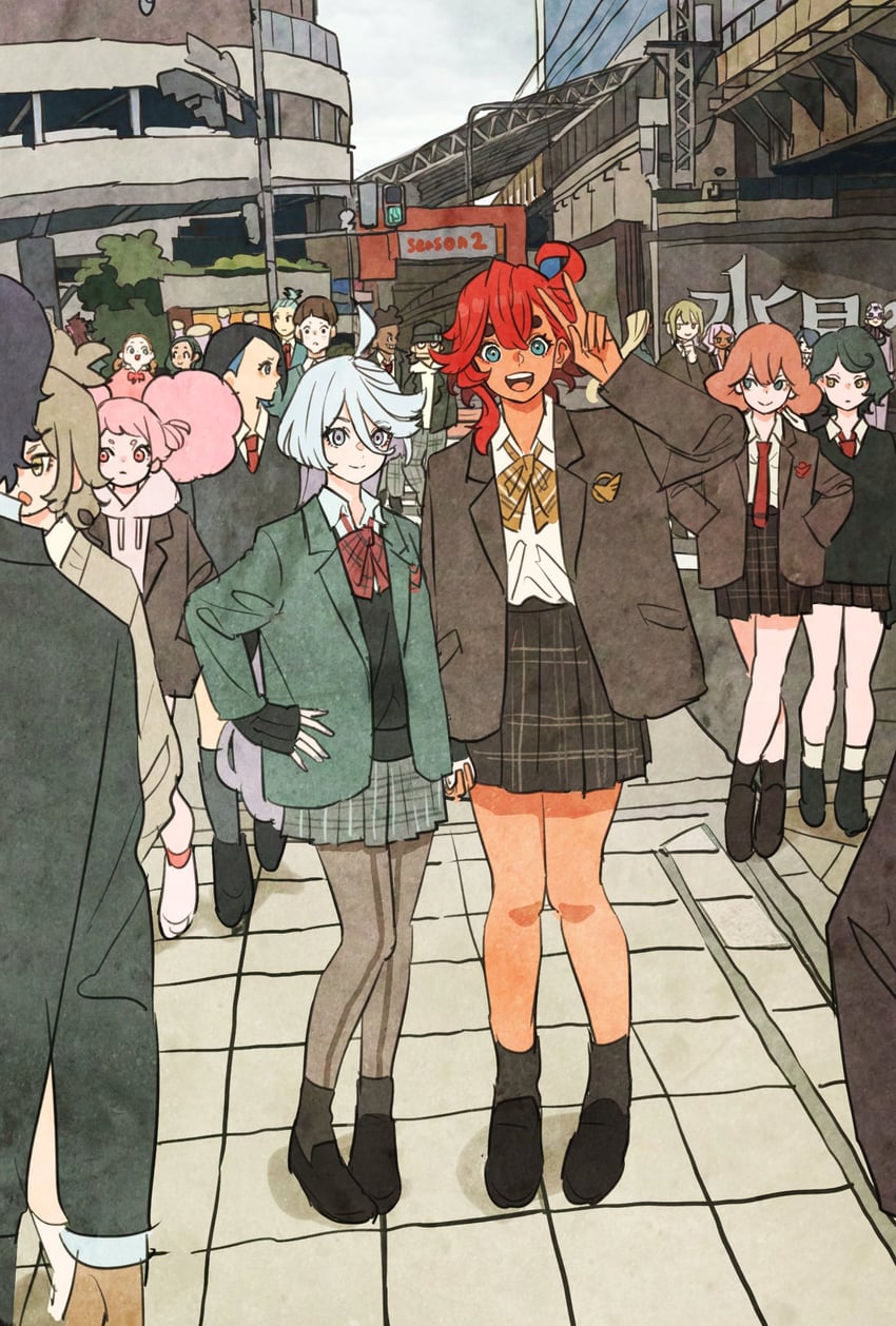 suletta mercury, miorine rembran, secelia dote, guel jeturk, elan ceres, and 14 more (gundam and 1 more) drawn by takeuchi_ryousuke