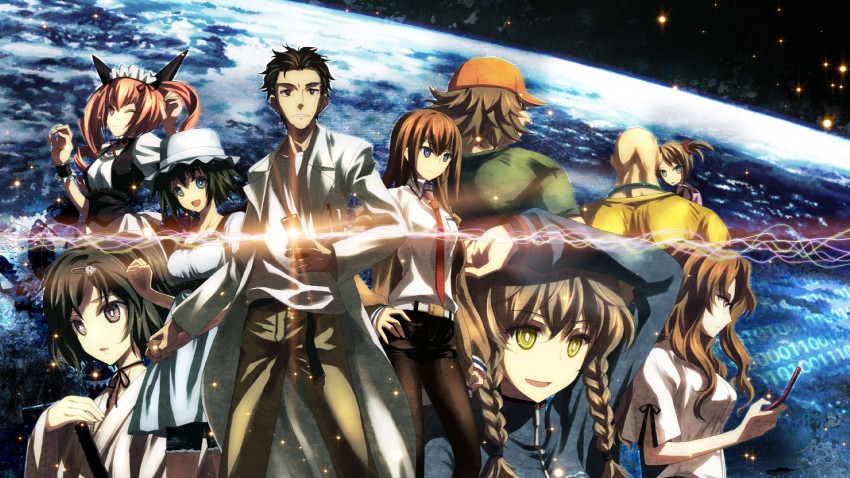 makise kurisu, okabe rintarou, shiina mayuri, amane suzuha, urushibara luka, and 2 more (steins;gate) drawn by yuuki_tatsuya