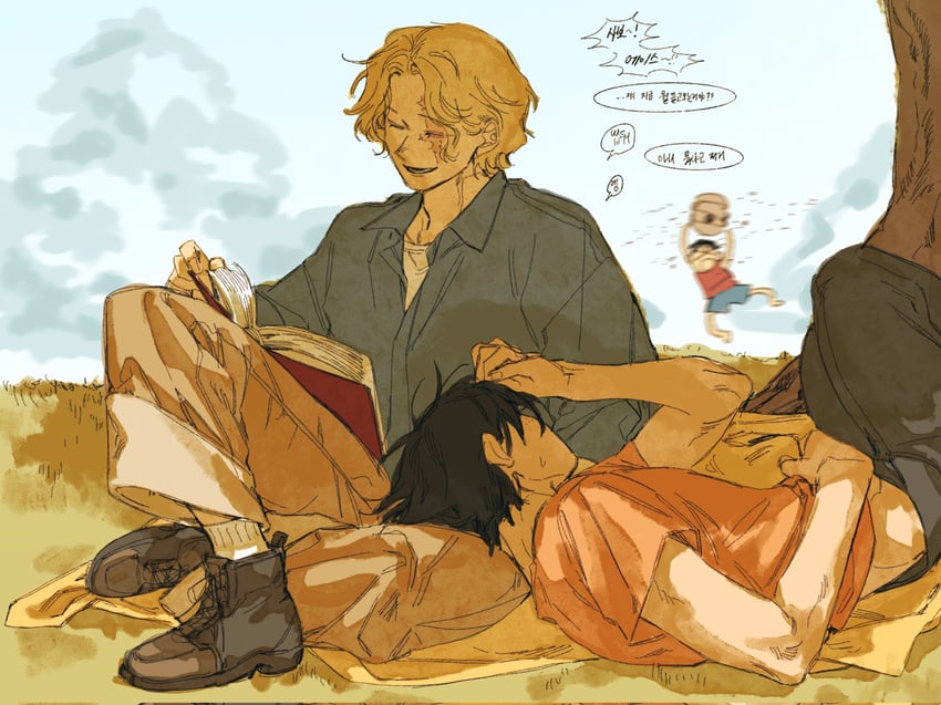 monkey d. luffy, portgas d. ace, and sabo (one piece) drawn by leaff00