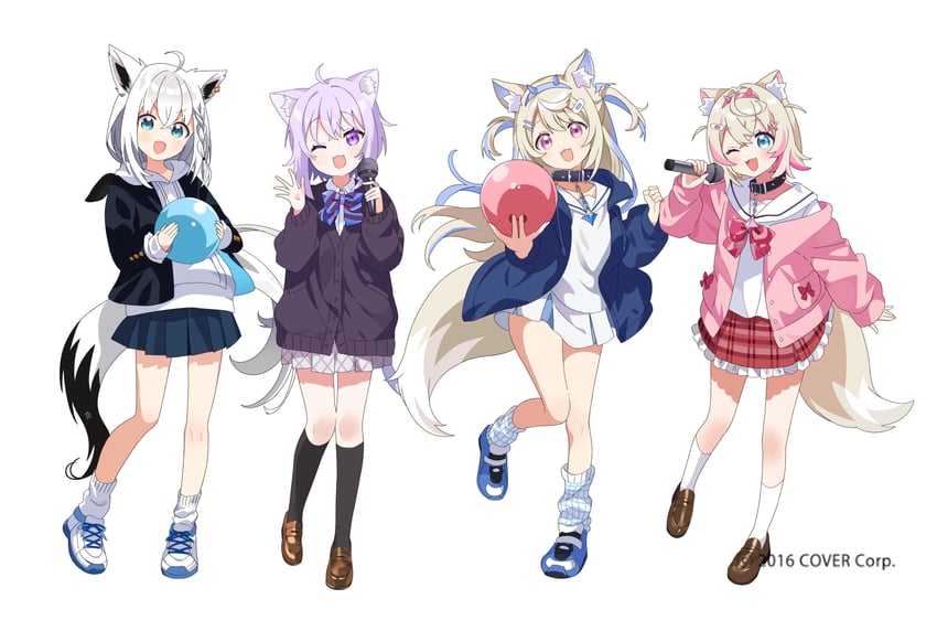 shirakami fubuki, nekomata okayu, fuwawa abyssgard, and mococo abyssgard (hololive and 2 more) drawn by hutaba_haru