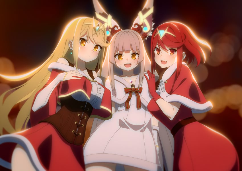 pyra, mythra, and nia (xenoblade chronicles and 1 more) drawn by neonveov