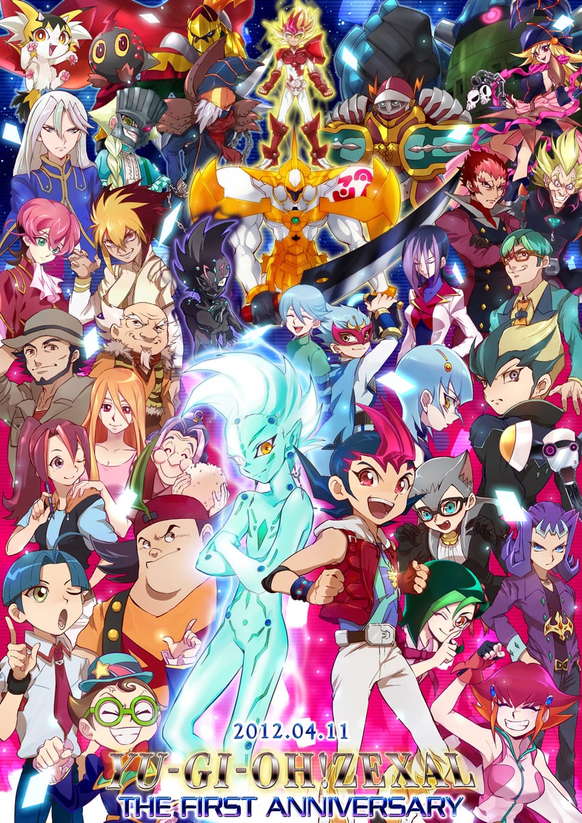 gagaga girl, mizuki kotori, tsukumo yuma, kouzuki anna, kamishiro ryouga, and 30 more (yu-gi-oh! and 1 more) drawn by kon_(kin219)