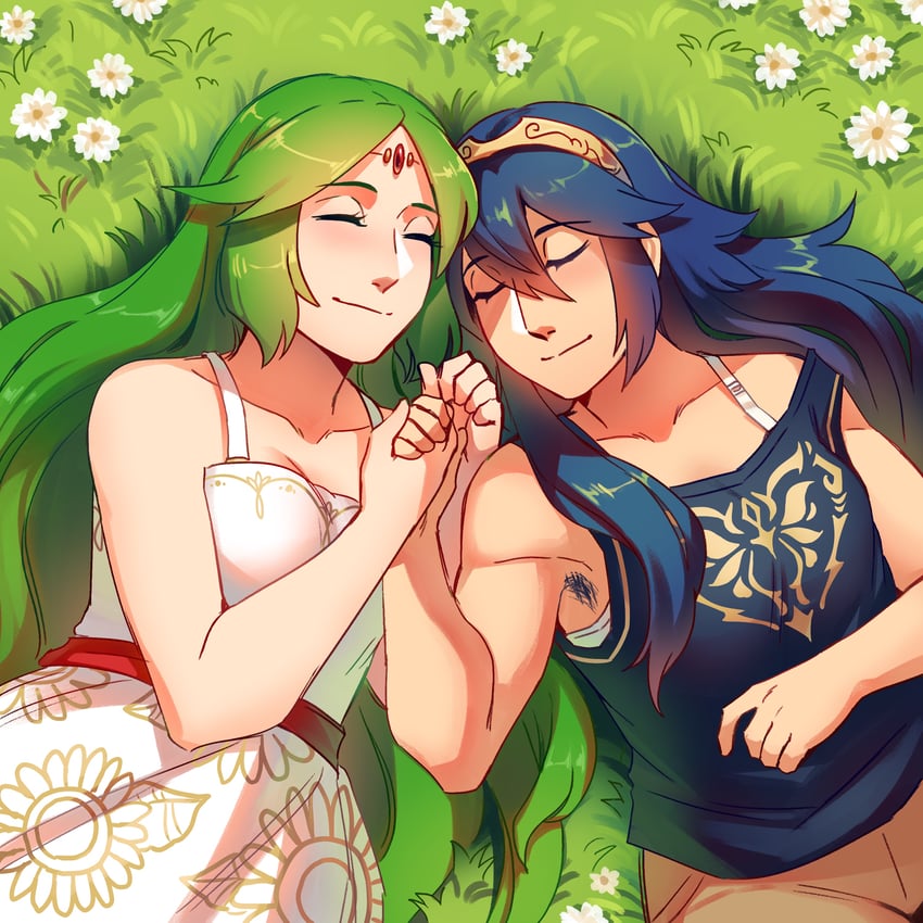 lucina and palutena (fire emblem and 3 more) drawn by frogbians