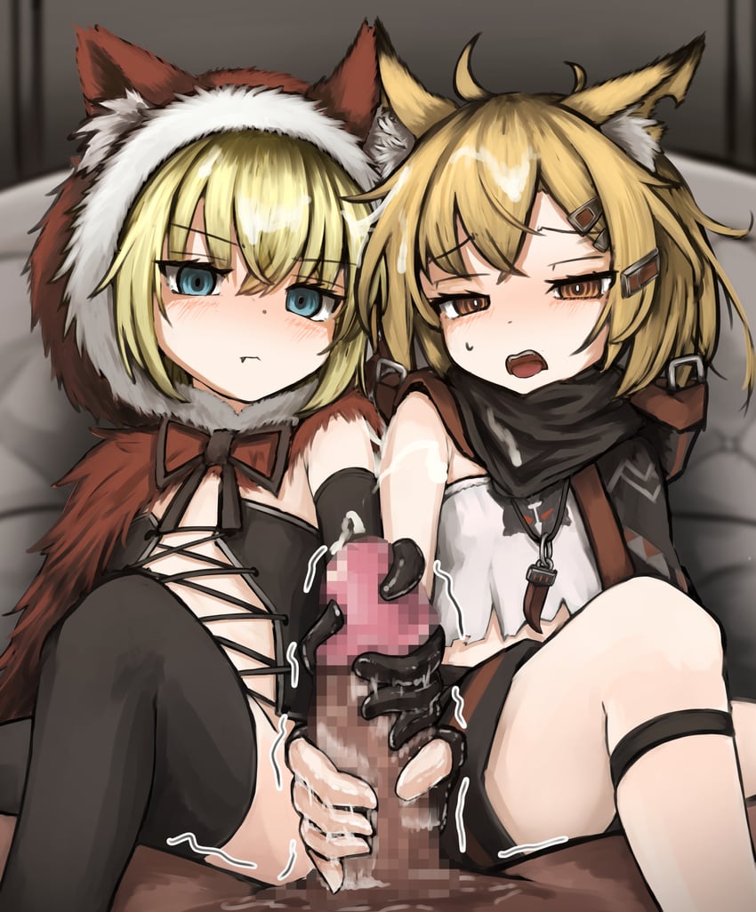 vermeil and red hood (arknights and 2 more) drawn by touko_olivia