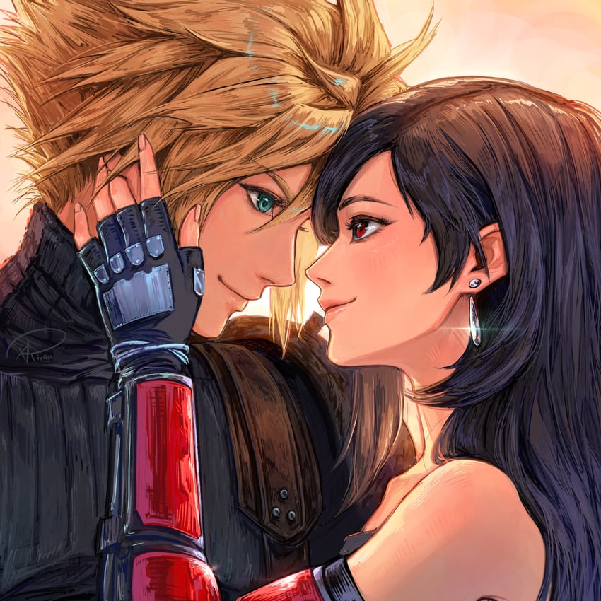 tifa lockhart and cloud strife (final fantasy and 3 more) drawn by kuroiitulip