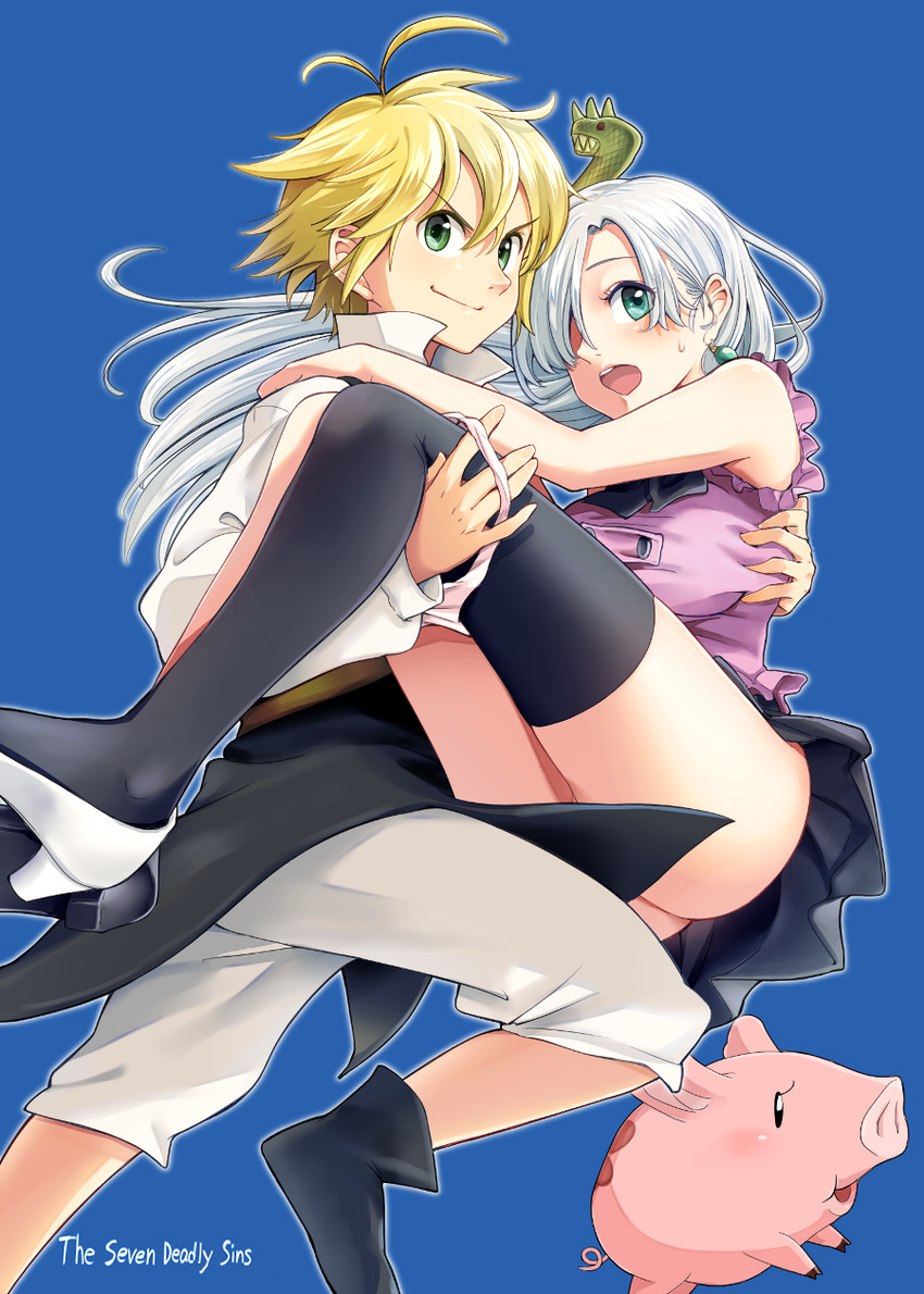 elizabeth liones, meliodas, and hawk (nanatsu no taizai) drawn by nashigaya_koyomi