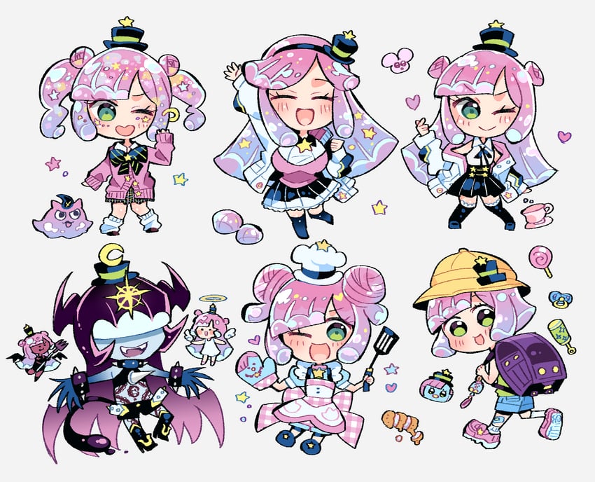 puniru, gyaru kawaii puniru, slightly mature kawaii puniru, shiny school backpack kawaii puniru, and naughty slime puniru (puniru wa kawaii slime) drawn by higashi_(azm)