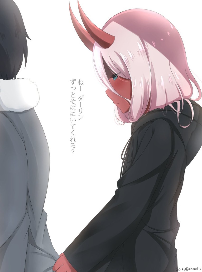 zero two and hiro (darling in the franxx) drawn by aisoretto