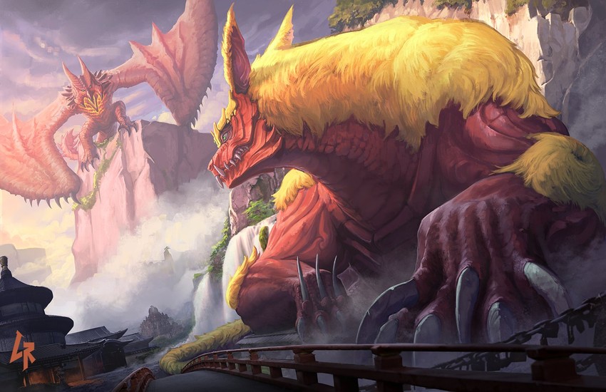 rathalos, rodan, odogaron, and king caesar (monster hunter and 5 more) drawn by chipyray