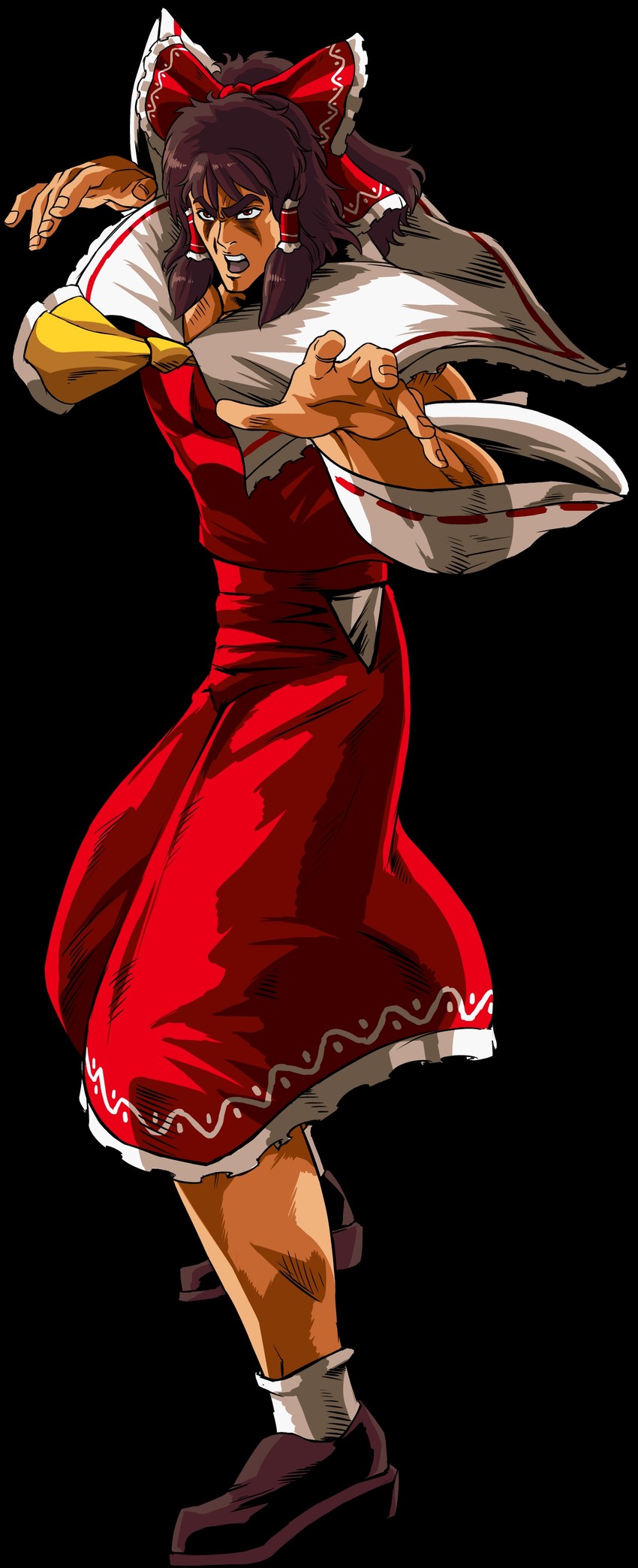 hakurei reimu and kenshiro (touhou and 1 more) drawn by ikami_(rockhardridefree)