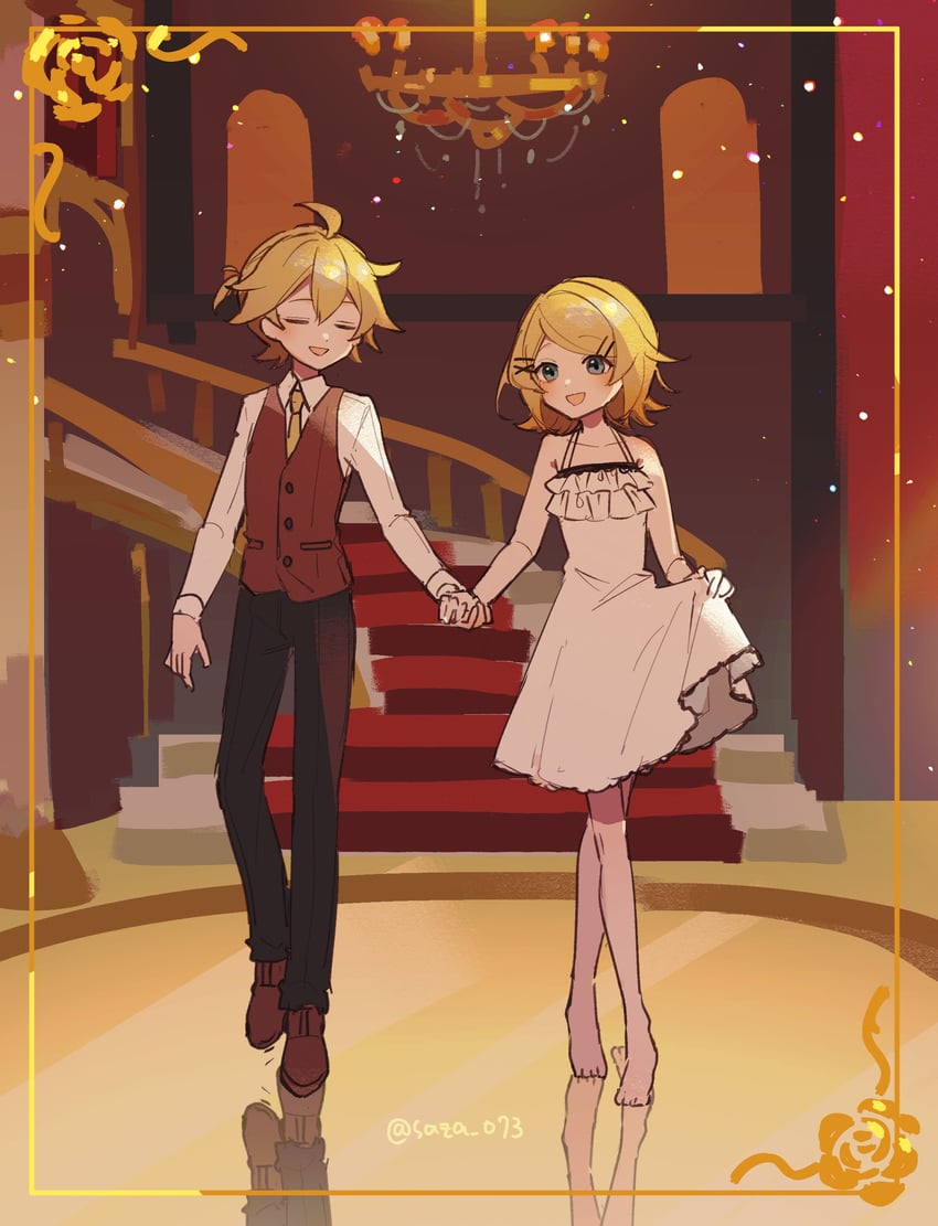 kagamine rin and kagamine len (vocaloid and 1 more) drawn by sazanami_(ripple1996)
