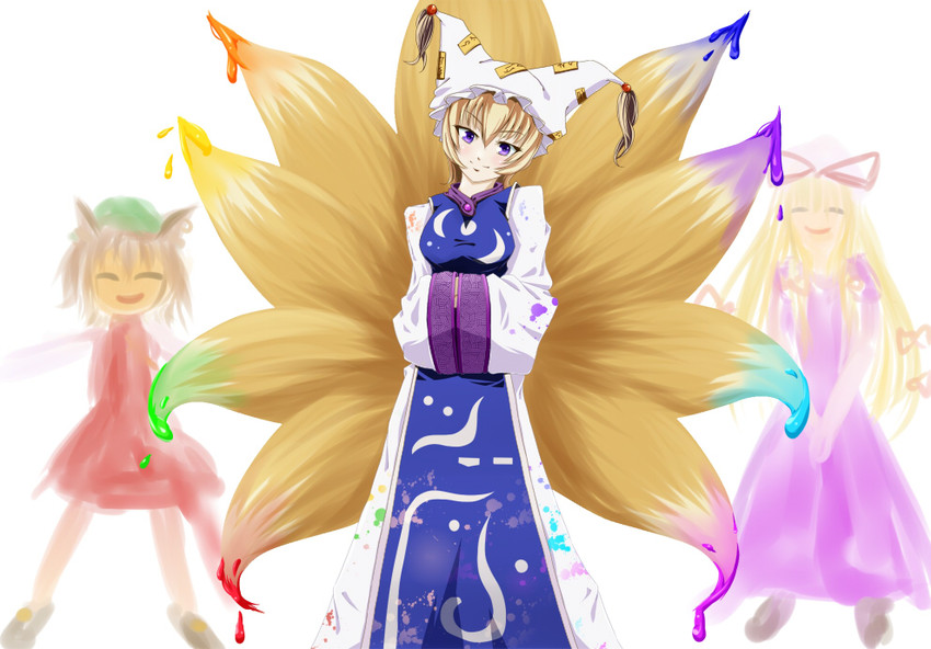 yakumo yukari, yakumo ran, and chen (touhou) drawn by nikka_(cryptomeria)