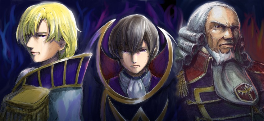 lelouch vi britannia, charles zi britannia, and schneizel el britannia (code geass) drawn by mayo_riyo
