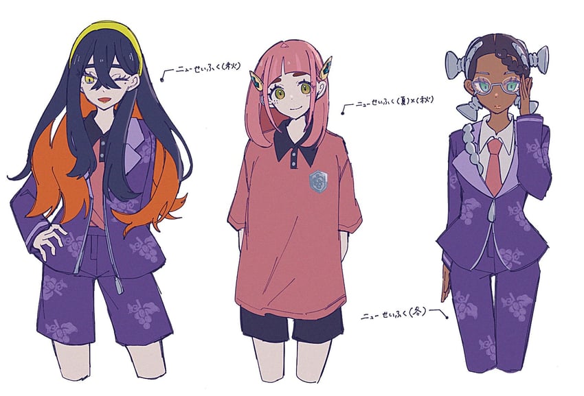 carmine, lacey, and amarys (pokemon and 1 more) drawn by enekonoshippo27