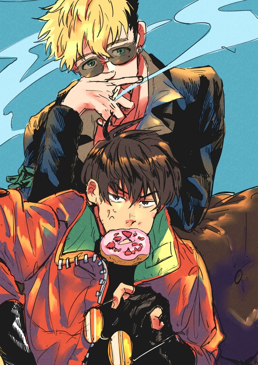 vash the stampede and nicholas d. wolfwood (trigun and 1 more) drawn by nmaaagu