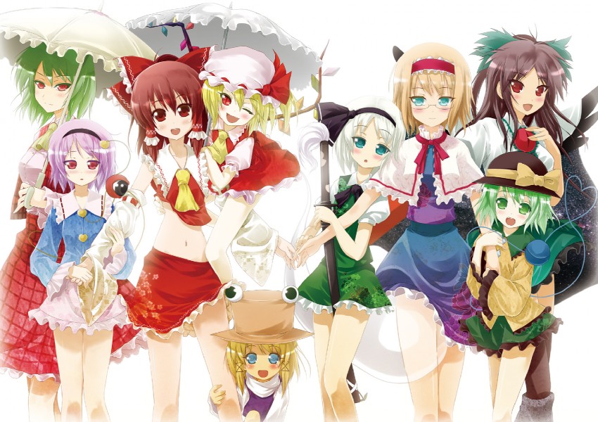 hakurei reimu, flandre scarlet, komeiji koishi, konpaku youmu, alice margatroid, and 4 more (touhou) drawn by porurin