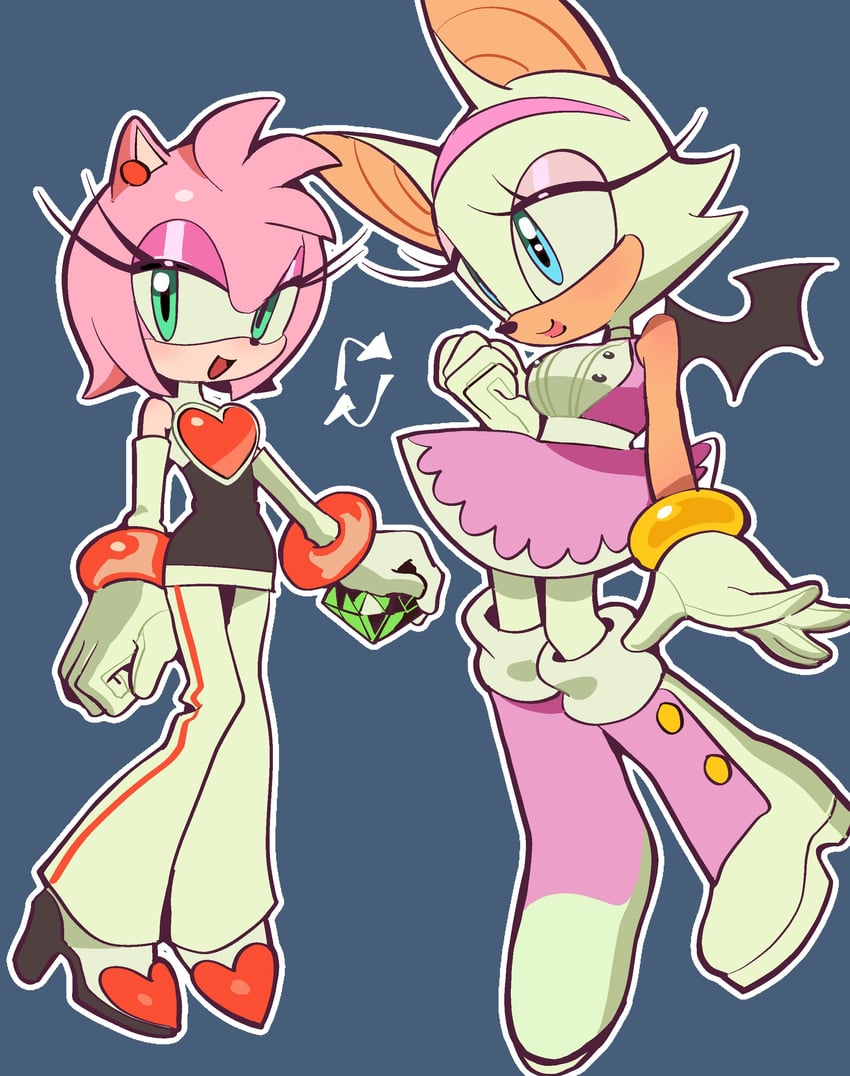 amy rose and rouge the bat (sonic) drawn by kosherea