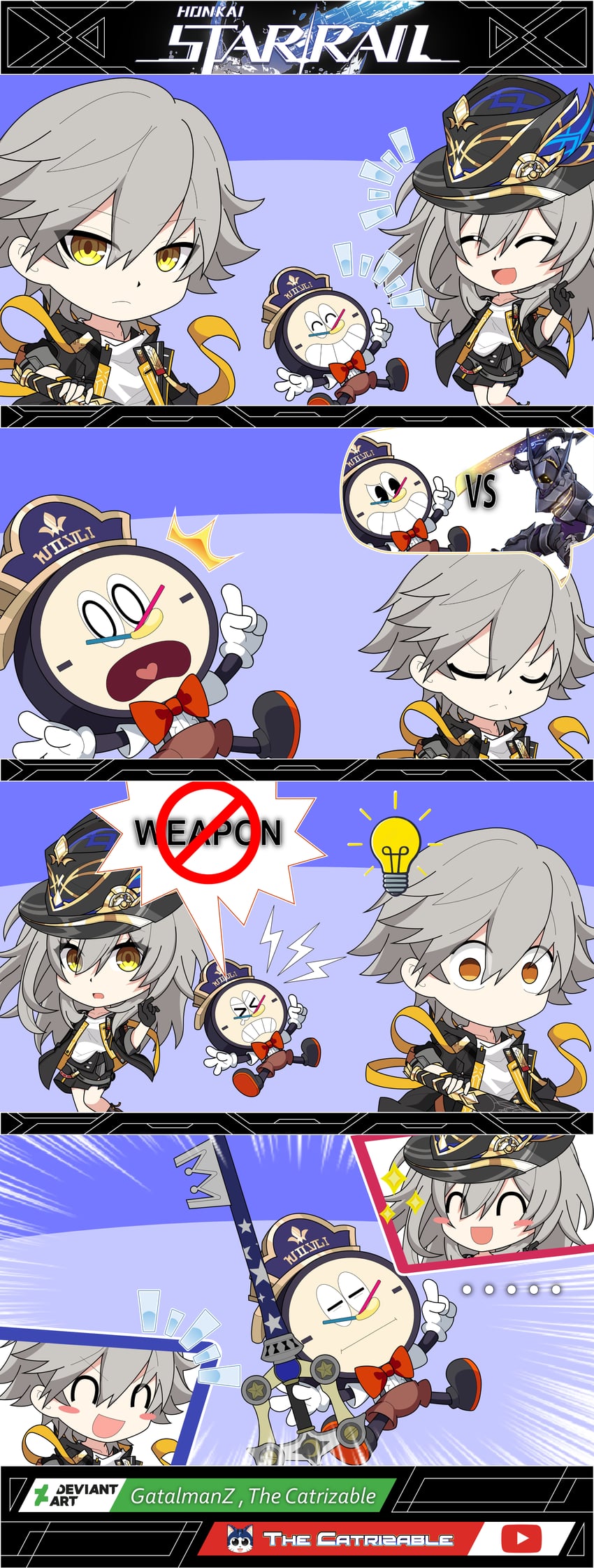 trailblazer, stelle, caelus, and clockie (honkai and 2 more) drawn by gatalmanz