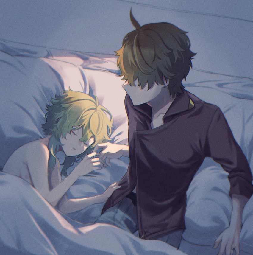 lumine and tartaglia (genshin impact) drawn by kino_(m6t2a)