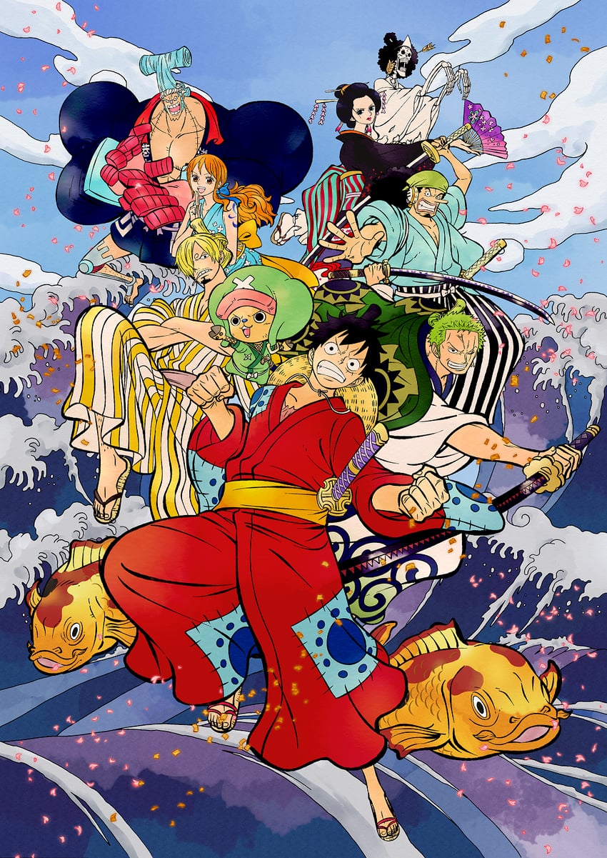 nami, monkey d. luffy, nico robin, roronoa zoro, sanji, and 4 more (one piece) drawn by oda_eiichirou