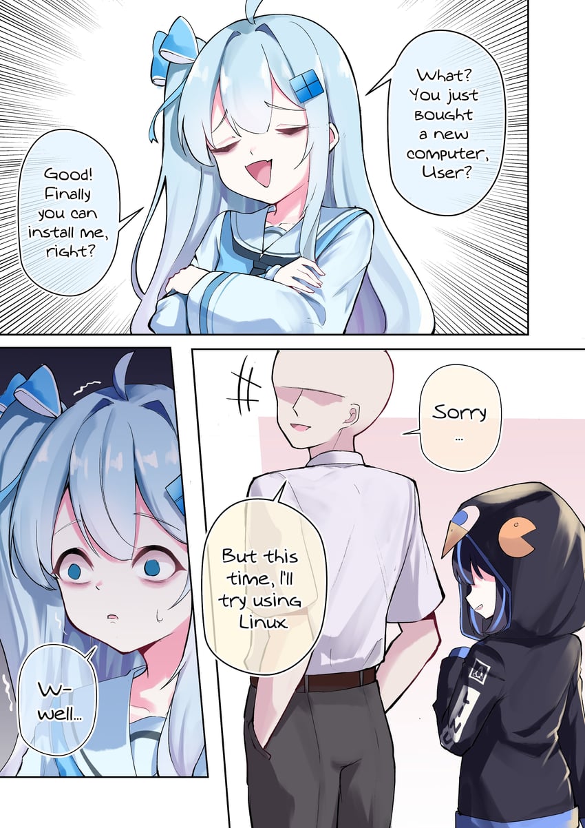pac-man, madobe ichika, and linux-tan (os-tan and 4 more) drawn by clover_dot_(clov_erd)