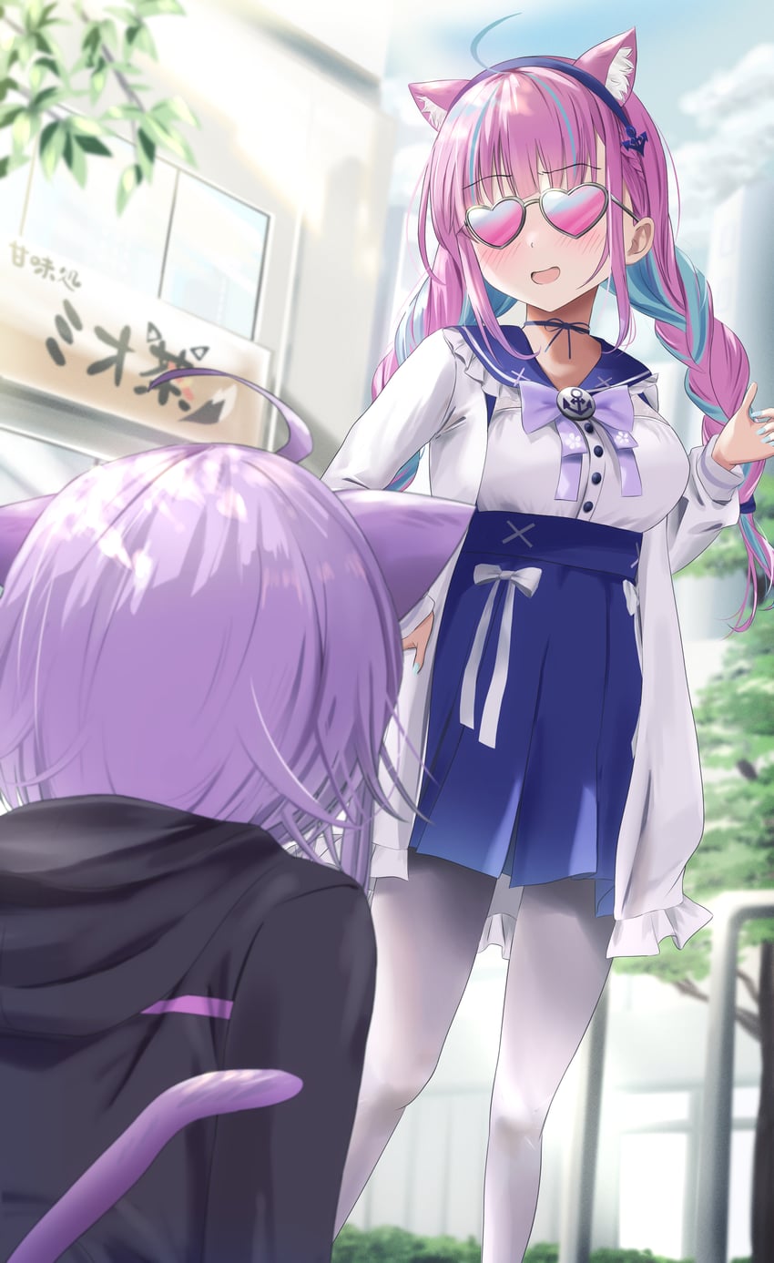 nekomata okayu and minato aqua (hololive) drawn by mochiki_927