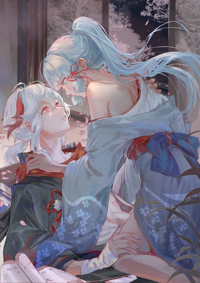 kamisato ayaka and kaedehara kazuha (genshin impact) drawn by iiumiarts