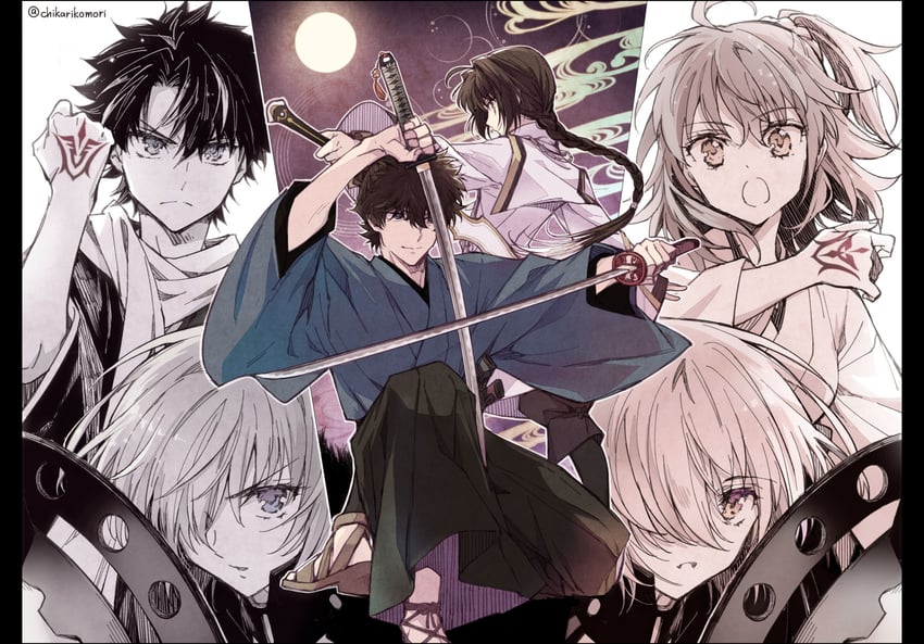 mash kyrielight, fujimaru ritsuka, yamato takeru, and miyamoto iori (fate and 2 more) drawn by chikariya
