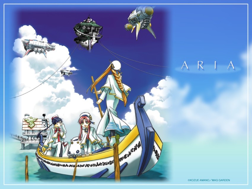 mizunashi akari, aika granzchesta, and alicia florence (aria) drawn by amano_kozue