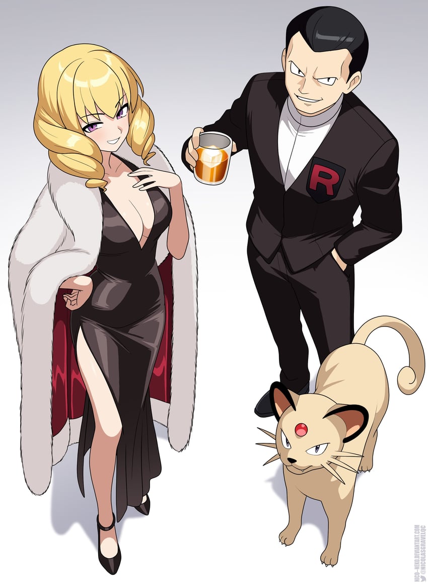 giovanni, persian, and domino (pokemon and 1 more) drawn by nico-neko