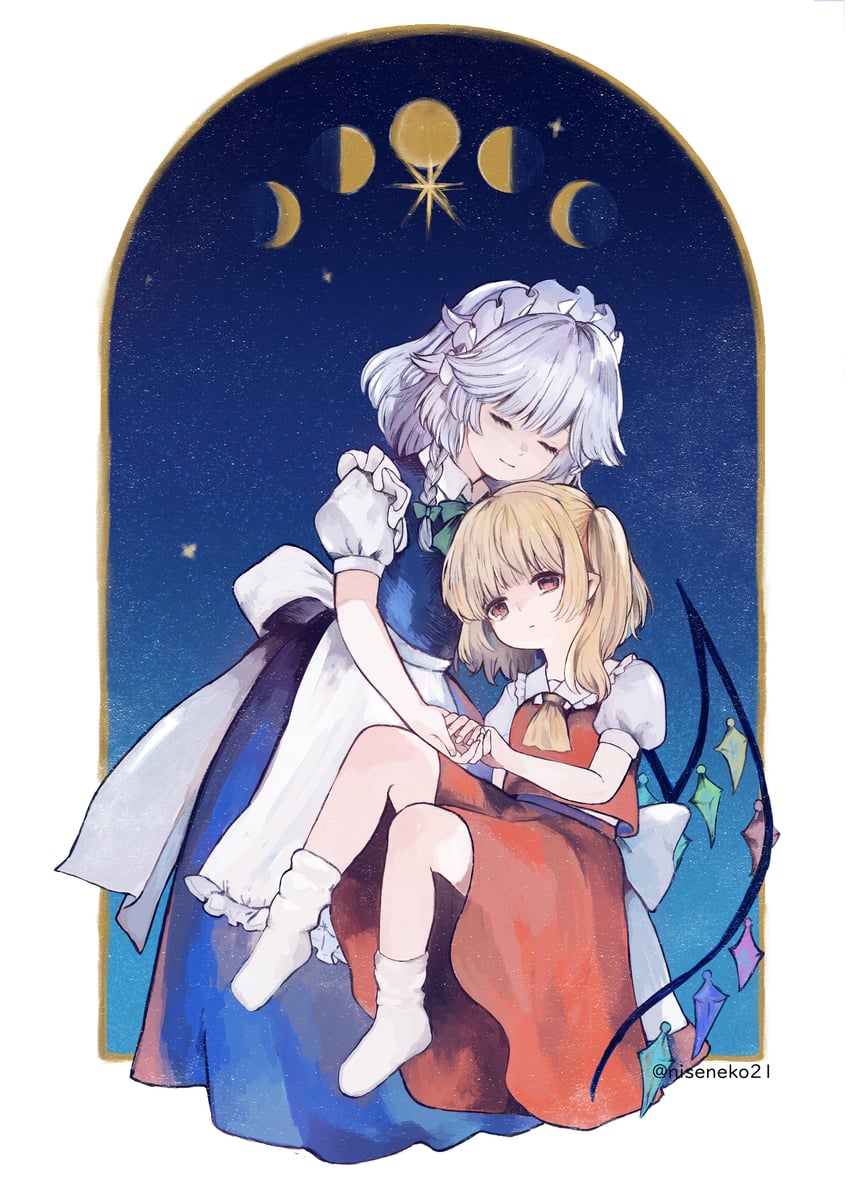 flandre scarlet and izayoi sakuya (touhou) drawn by niseneko_(mofumofu_ga_ienai)
