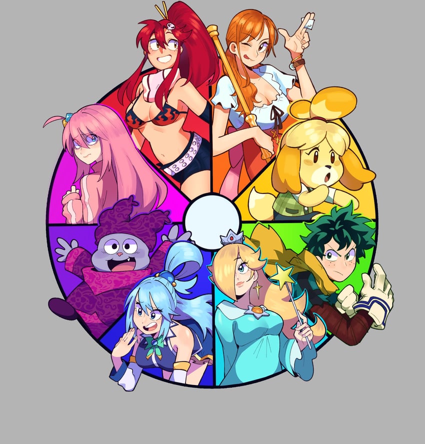 gotoh hitori, nami, aqua, midoriya izuku, yoko littner, and 3 more (one piece and 8 more) drawn by maejpg_.