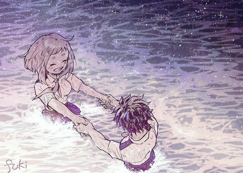 midoriya izuku and uraraka ochaco (boku no hero academia) drawn by ikuf