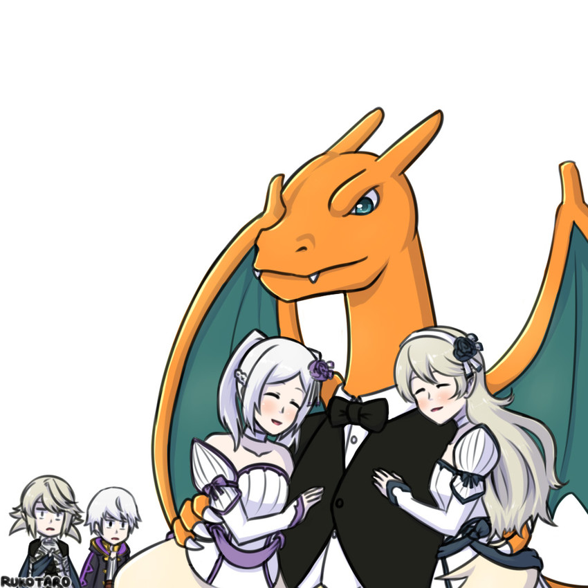 female corrin, charizard, female robin, male robin, and male corrin (pokemon and 5 more) drawn by rukotaro