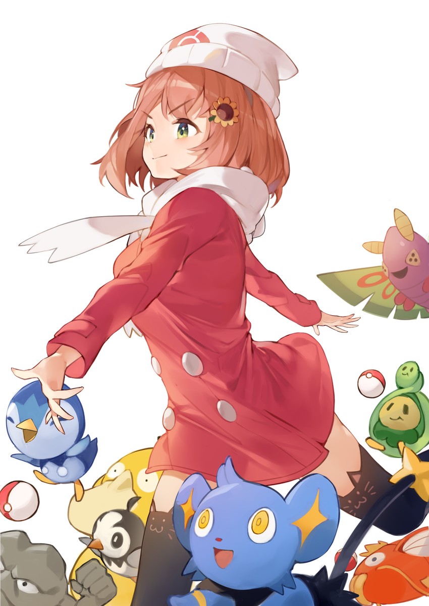dawn, piplup, psyduck, magikarp, honma himawari, and 5 more (pokemon and 3 more) drawn by hana_mori