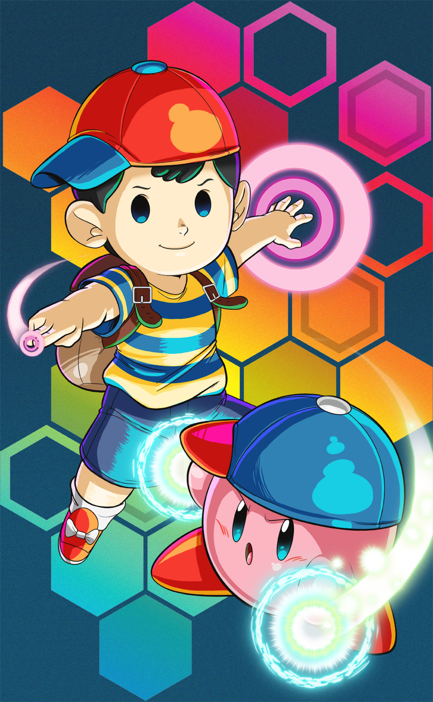 kirby, ness, and esp kirby (kirby and 4 more) drawn by teevo