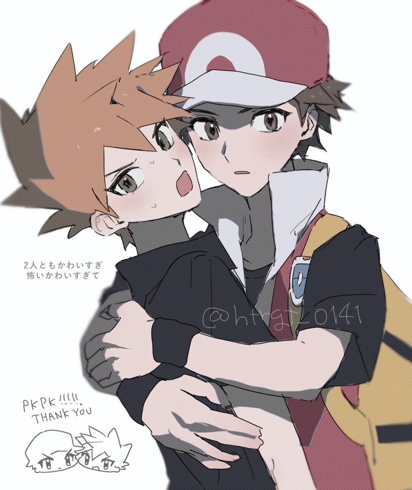 red and blue oak (pokemon and 1 more) drawn by sekaiitinoki