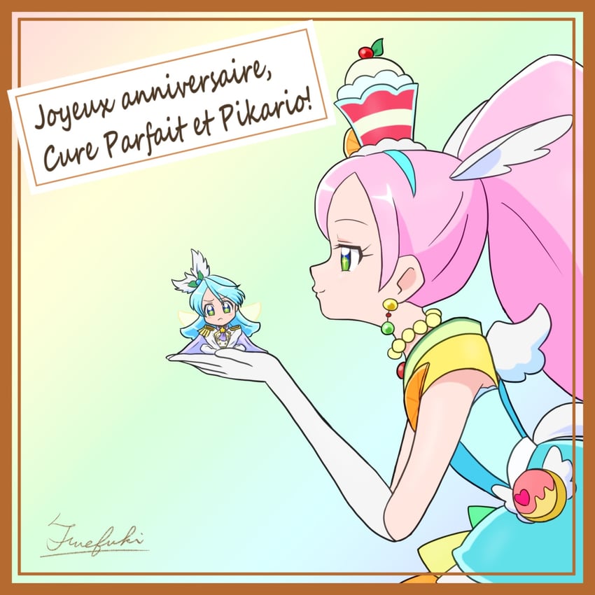 kirahoshi ciel, cure parfait, pikario, and cure waffle (precure and 1 more) drawn by fuefukipiper