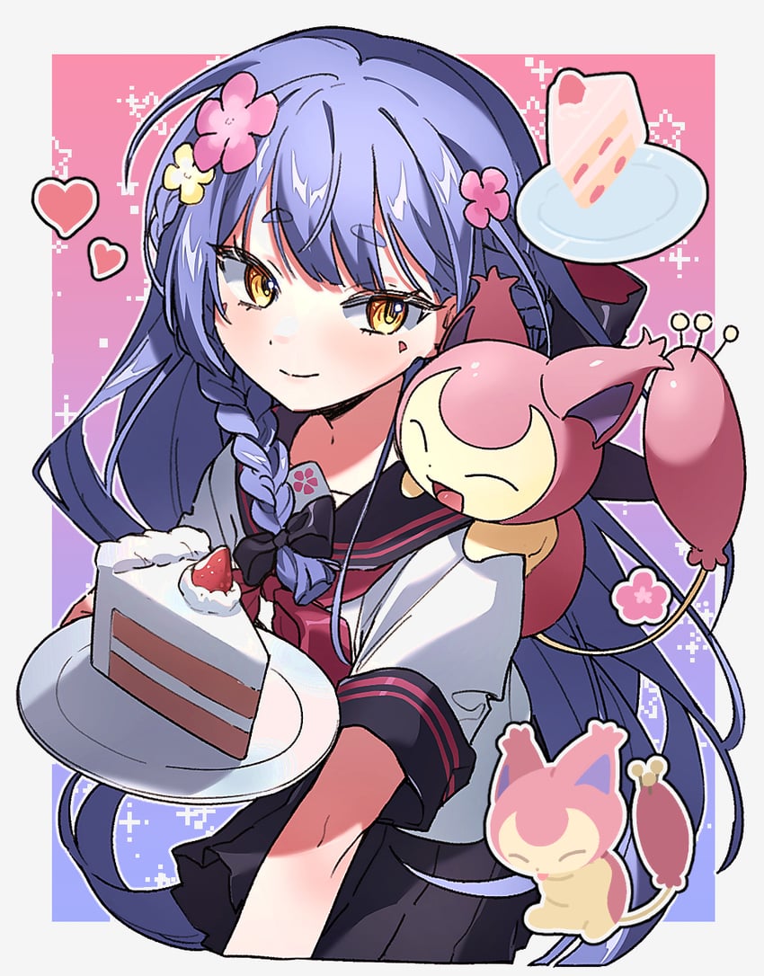 skitty and azusa (pokemon and 3 more) drawn by onayano