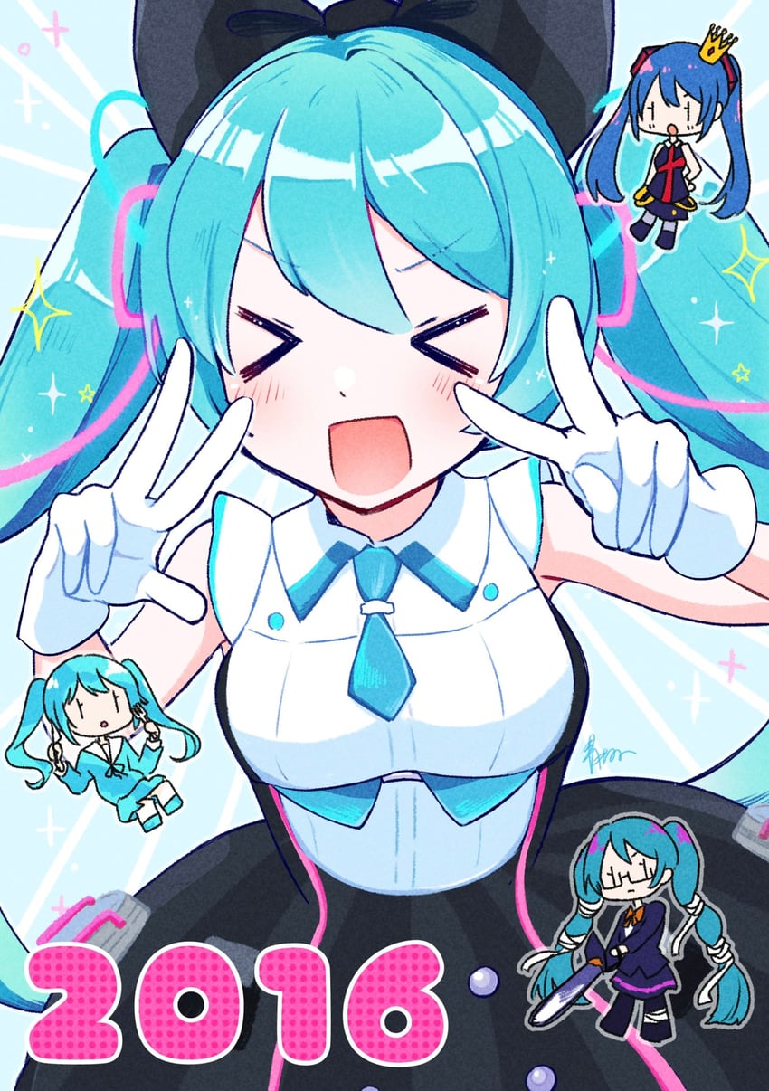 hatsune miku and magical mirai miku (vocaloid and 4 more) drawn by aoiyui