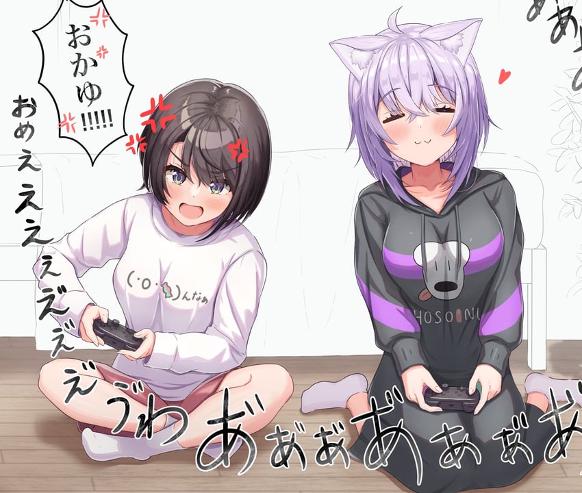 nekomata okayu, oozora subaru, and hoso-inu (hololive) drawn by suicabar72