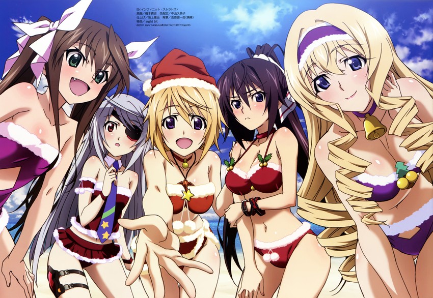 charlotte dunois, cecilia alcott, laura bodewig, shinonono houki, and huang lingyin (megami magazine and 1 more) drawn by hashimoto_takayoshi